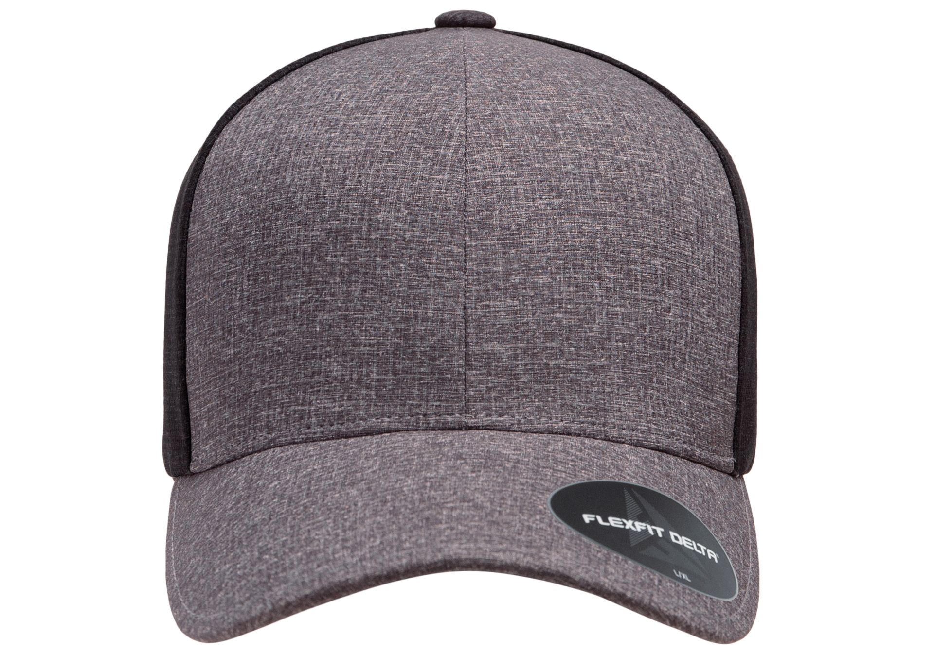180T_MELANGEBLUE-CHARCOAL_FRONT_STICKER-1920x1344 FLEXFIT DELTA® CARBON CAP – 2 TONE - Image 1