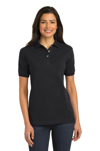 1123-Black-1-L420BlackModelFront2-337W PORT AUTHORITY® LADIES HEAVYWEIGHT COTTON PIQUE POLO - Image 1