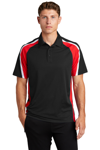 4998-BkTrRdWh-1-ST654BkTrRdWhModelFront2-337W SPORT-TEK® TRICOLOR MICROPIQUE SPORT-WICK® POLO - Image 1