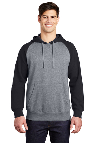 6005-BlkVtgHtr-1-ST267BlkVtgHtrModelFront1-337W SPORT-TEKĀ® RAGLAN COLORBLOCK PULLOVER HOODED SWEATSHIRT - Image 1