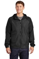 SPORT-TEK® HEATHER COLORBLOCK RAGLAN HOODED WIND JACKET