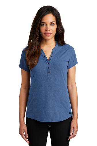 9045-BlueHthr-1-LOG136BlueHthrModelFront-337W OGIO ® LADIES TREAD HENLEY - Image 1