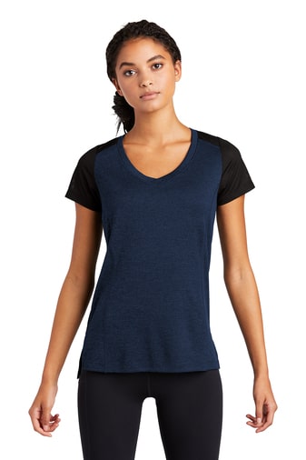 10202-DkRoyHthBlk-1-LST465DkRoyHthBlkModelFront-337W-min Sport-Tek ® Ladies Endeavor Tee - Image 1