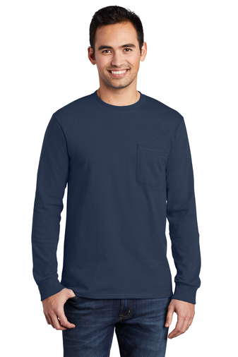 1714-Navy-1-PC61LSPNavyModelFront2-337W PORT & COMPANY® LONG SLEEVE ESSENTIAL POCKET TEE - Image 1