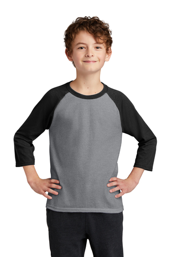7453-AthHtrJBk-1-PC55YRSAthHtrJBkModelFront1-337W PORT & COMPANY® YOUTH CORE BLEND 3/4-SLEEVE RAGLAN TEE - Image 1