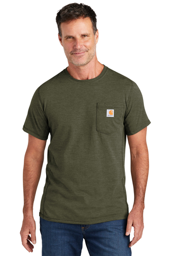 23375-BasilHthr-1-CT104616BasilHthrModelFront-337W CARHARTT FORCEĀ® SHORT SLEEVE POCKET T-SHIRT - Image 1