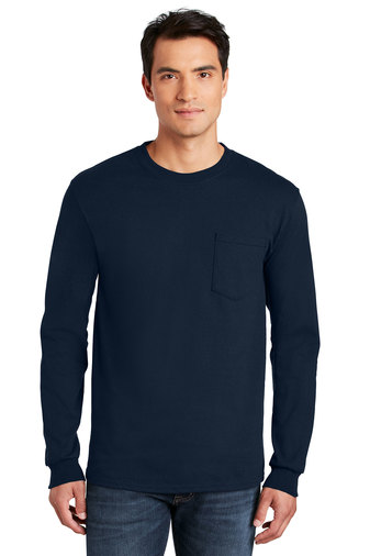 5174-Navy-1-2410NavyModelFront2-337W GILDAN® - ULTRA COTTON® 100% US COTTON LONG SLEEVE T-SHIRT WITH POCKET - Image 1