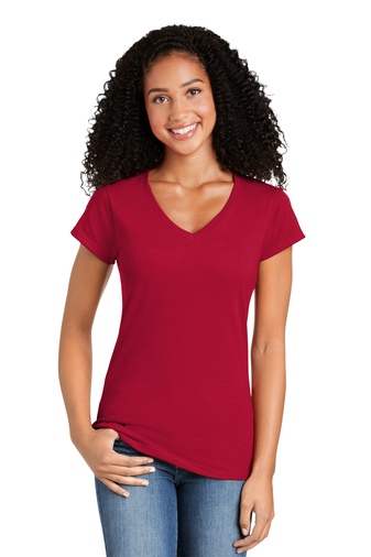 7131-CherryRed-1-64V00LCherryRedModelFront2-337W GILDAN SOFTSTYLE® LADIES FIT V-NECK T-SHIRT - Image 1